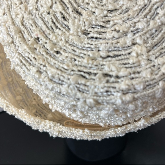 Vintage 1960s I. Magnin Ladies Wide Brim Beige White Straw Woven Summer Hat - Picture 5 of 11